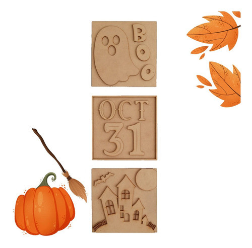 Set X3 Cuadritos Fibrofacil Decoración Halloween Para Pintar 0