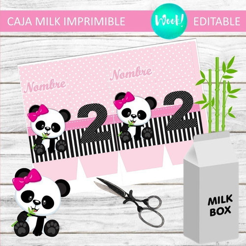 Caja Grande Milk Box Imprimible Osita Panda 1