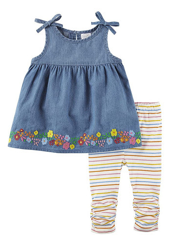 Mud Pie Baby Girls & Mud Pie Floral Tunic Capri Set, Blue, 1 0