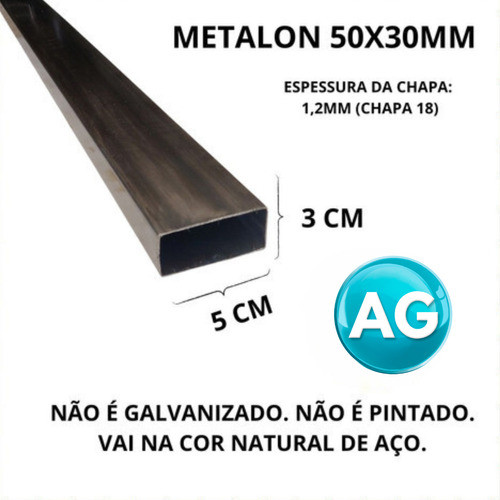Barra Metalon 50x30 Tubo Retangular Aço 6 Peça De 1,5m 1