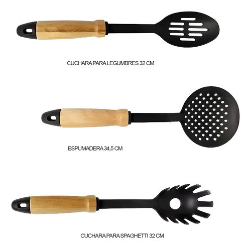 Utensilios Cocina Linea Tk Mango Madera Juego Set X3 Pz 1