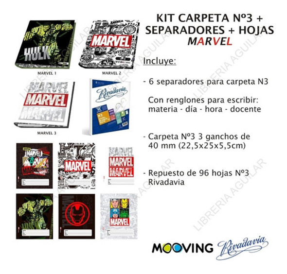 Kit Set Avengers Carpeta Nº3 Separador Rivadavia Mooving 1