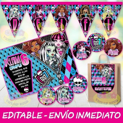 Kit Imprimible Monster High 100% Editable Candy Bar 1