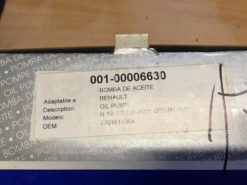 Bomba Aceite Renault 11 18 19 Trafic Megane  Express Master 0