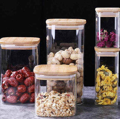 Recipiente De Vidrio Con Tapa De Bambu 590 Ml 1