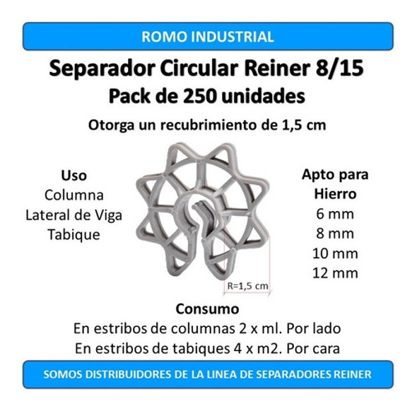 Separador Circular 8/15 Reiner Columna Tabique Viga X 250u 1