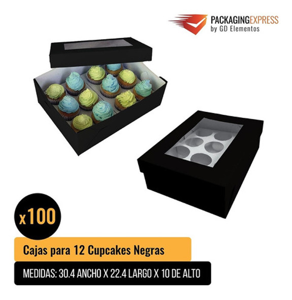 Cajas Para 12 Cupcakes C/cuna Y Visor Negra Pack X100 1 Cajas Para 12 Cupcakes C/cuna Y Visor Negra Pack X100 1