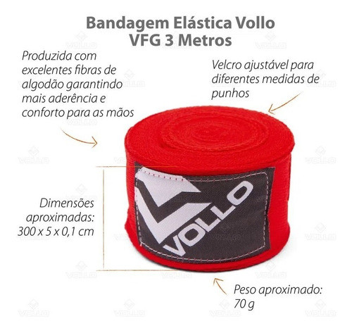 Bandagem Elástica Vollo 3 Metros Vermelha 1