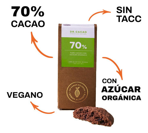 Chocolate 70% | Dr. Cacao | Con Azúcar Orgánica 1