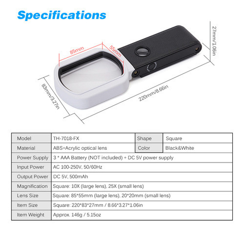 . Lupa De Mão Multifuncional Led Dobrável De 10x/25x. Luzes 1