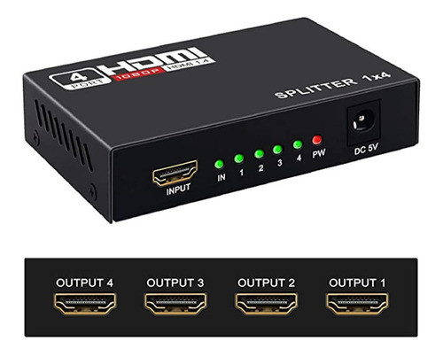 Multiplicador Splitter Hdmi 1 Entrada 4 Salidas Activo 1080p 1