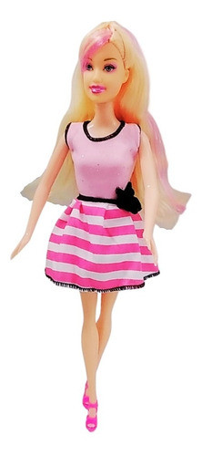 Fuqier Muñeca Articulada 30 Cm Vestido Fiesta Rosa Rayas 674 1