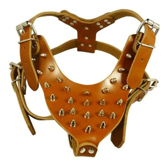 Arnes Para Perros De Cuero Con Puntas Marrones Cofre Grande 0 Arnes Para Perros De Cuero Con Puntas Marrones Cofre Grande 0