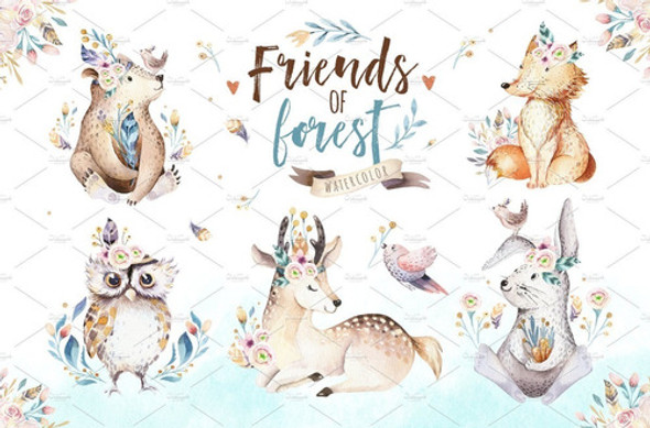 Cliparts Png Animales Del Bosque Acuarela Watercolor Pa33 0