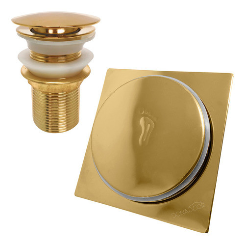 Ralo De Pia Banheiro Dourado 1 1/4 E Ralo Click 10x10 Inox 0