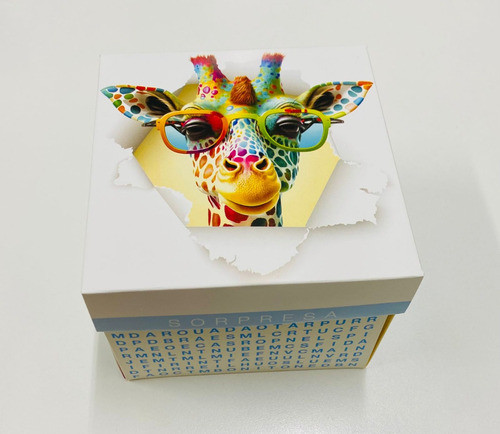 Mini Caja Dia Niño Sorpresa Jirafa Sopa Letras 12x12x10 X 10 0