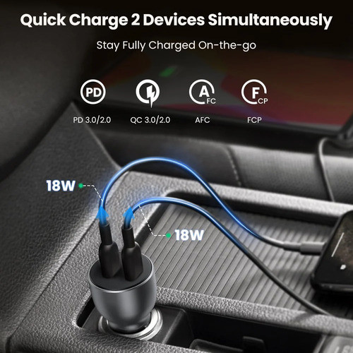 Carregador Veicular Usb C Turbo Qc 3.0 40w Para Carro Ugreen 1