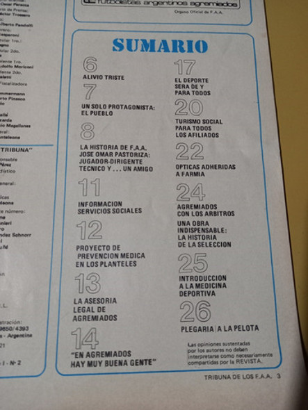 Revista Tribuna De Los Futbolistas Argentinos Agremiados N.2 1