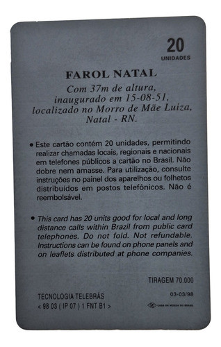 Ct44= Cartao Telebras Farol Novo  = Desc,5,00 Ver Abaixo 1