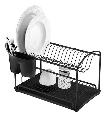 Escurridor Con Bandeja Negro Mate 0