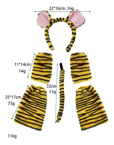 Conjunto De Cauda De Orelhas De Animais, Tigre Preto Amarelo 1