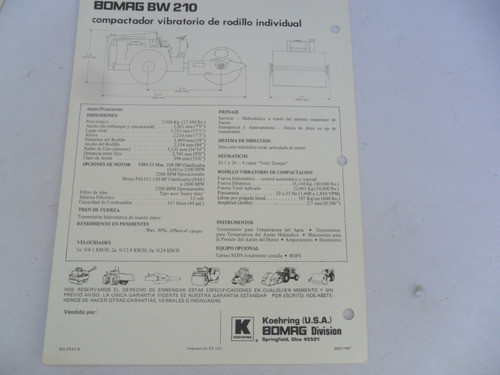 Folleto Tractor Bomag Bw 210 Antiguo Koehring Aplanado Deutz 1