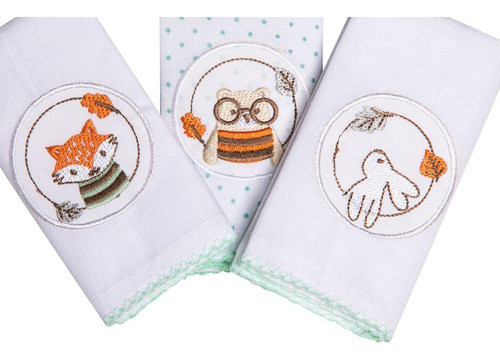 Kit Paninho De Boca Bordado Com 3 Pçs Raposinha Papi 0