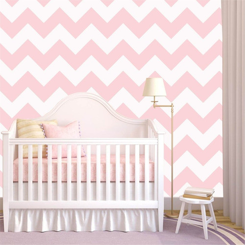 Papel De Parede Chevron Rosa E Branco 0