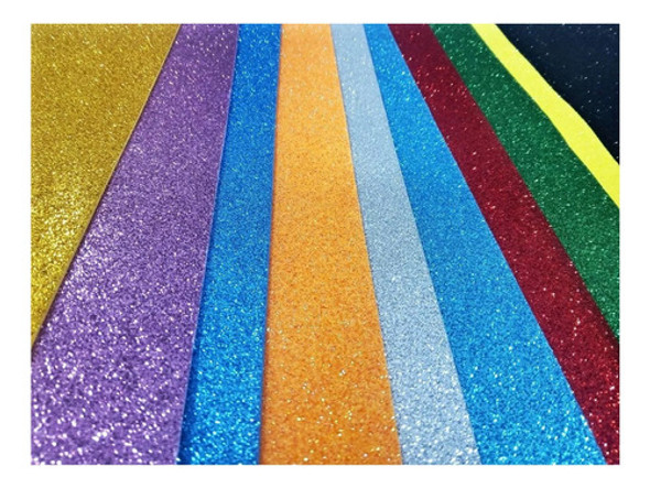 Pack X 10 Goma Eva Glitter 40 X 60 Cm - Colores Surtidos 0