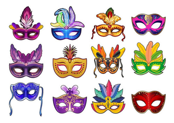 Patch Estampado, Kit Com 12 Mascaras Carnaval, Termocolante 0