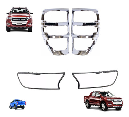 Kit Mascaras Faros Marco Aro Cromada Ranger 2016 - 2018 X4 0