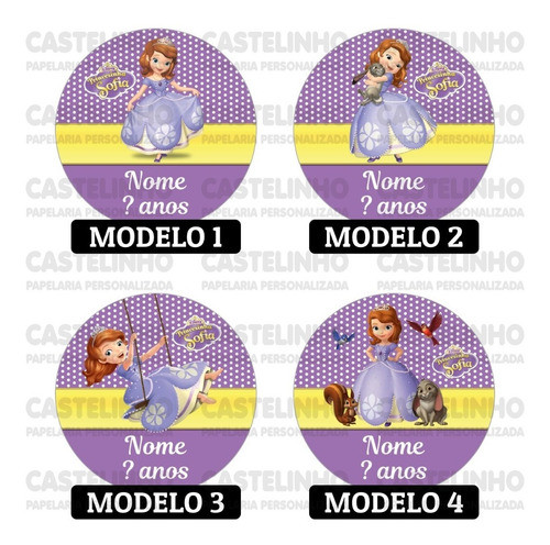 70 Adesivo Personalizado Princesinha Sofia Etiquetas 4x4 Cm 1