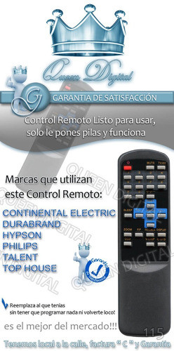 Control Remoto Para Tv  Continental Hyps Talent Durabran T.h 1