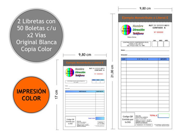 Boleta Libreta Autocopiante 2 Libretas Color 1