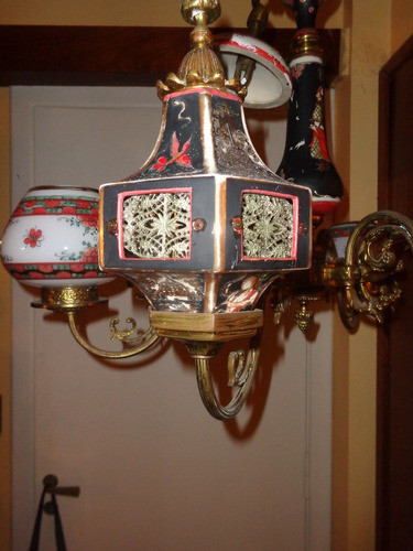 Una Araña Oriental En Bronce Y Porcelana Exquisita Pieza 1