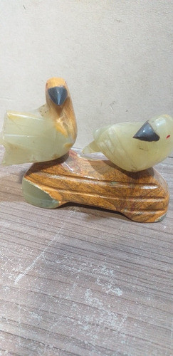 Adorno De Piedra Ónix Hermoso Antiguo Dos Pájaros 0