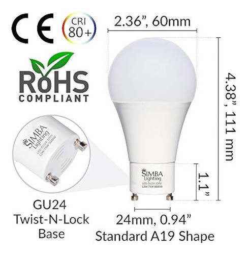 Simba Lighting Led Gu24 A19 Bombilla 12w 75w A 100w Reemplaz 1