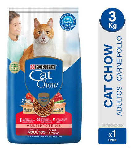 Alimento Gato Cat Chow Sin Colorante Adulto Carne Pollo 3kg 0