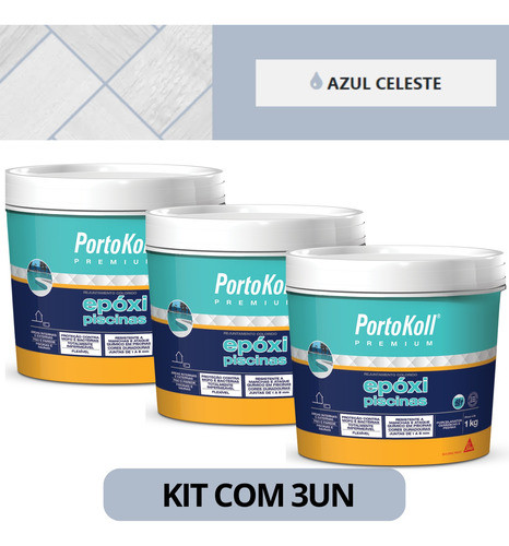 Rejunte Epóxi Piscinas Portokoll - Azul Celeste - Kit 3un 1