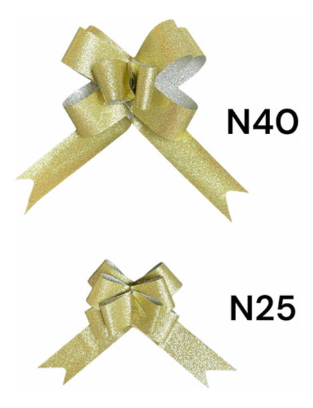 Moños Mágicos Glitter Rafia N°40  X 50 Unidades Dorado 1
