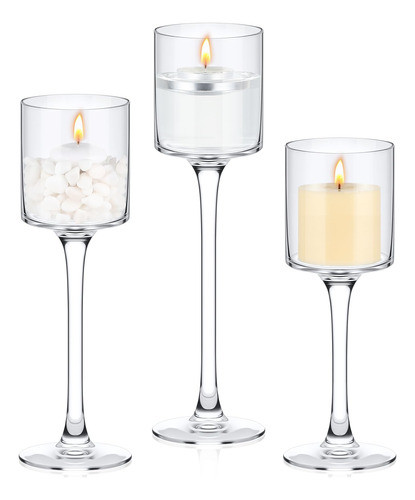 3 Portavelas De Vidrio Alto Transparente 3 Tamaños 0