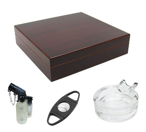 Caixa Umidora Kit Umidor + Cinzeiro + Cortador + Maçarico 0