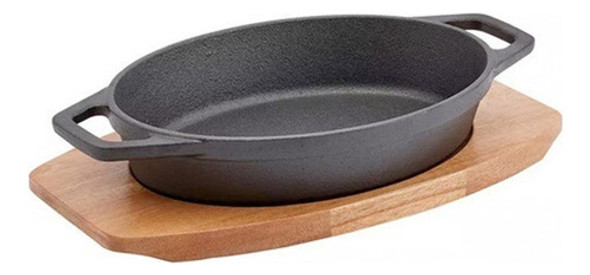 Bandeja Fuente Parrila Hierro Fundido + Base De Madera 1 Bandeja Fuente Parrila Hierro Fundido + Base De Madera 1
