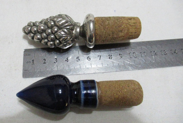 Par De Tapones Corchos Mayólica Azul & Sólido Metal Plateado 1