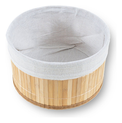 Caixa Cesto Redondo Organizador Bambu Com Tecido 25cm 0
