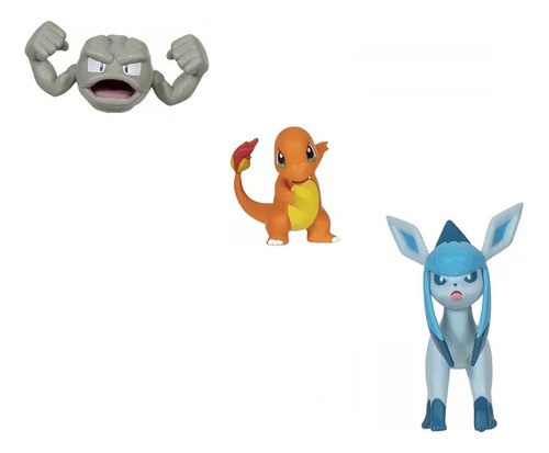 Pokemon Pack X3 Figuras Battle Charmander Glaceon Geodude 0