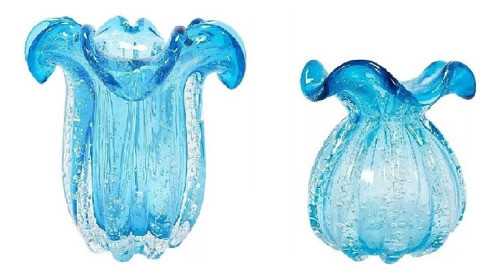 Kit Vaso E Trouxinha Vidro Murano Azul Aquamarine (2 Peças) 1