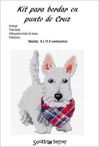 Kit Punto De Cruz, Tela, Hilo Y Patrones - Scottish Blanco 0