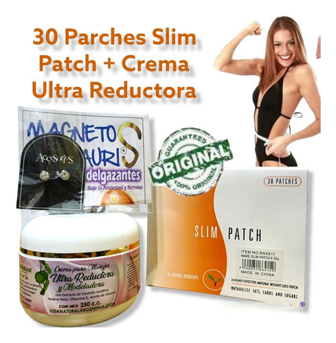 30 Parches Slim Patch + Crema Reductora + Aros Adelgazantes 0