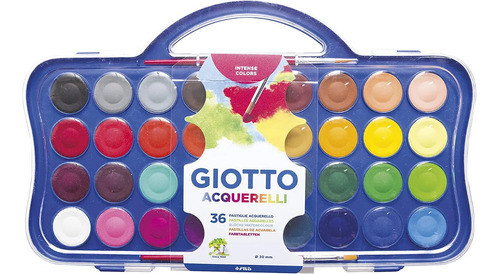 Aquarela Giotto 36 Cores Pastilha 30mm + 2 Pincéis 0